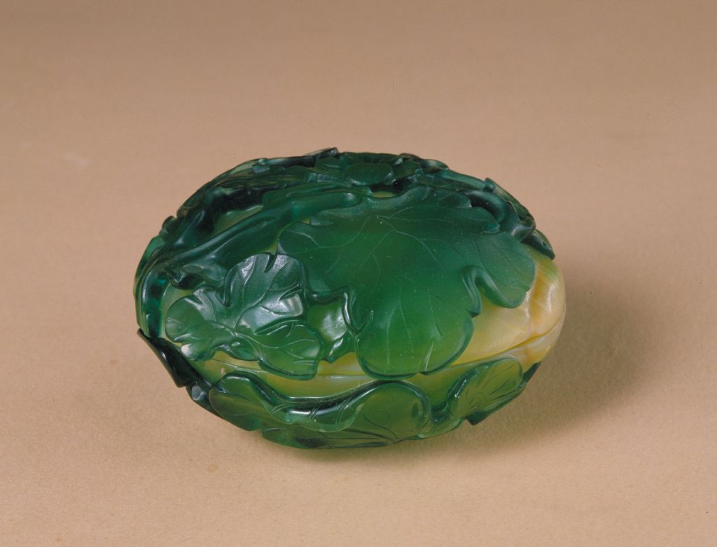 图片[1]-Yellow set green glass melon shaped box-China Archive